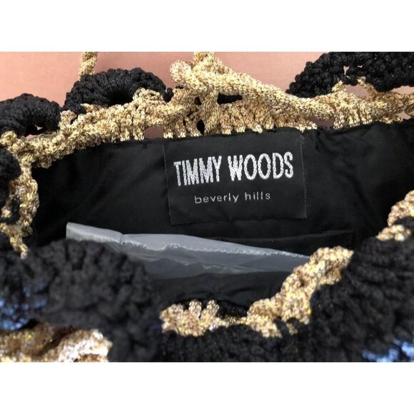 Timmy Woods Beverly Hills Vintage Black Crochet Woven Bucket Bag with Gold Bow - Picture 3 of 3